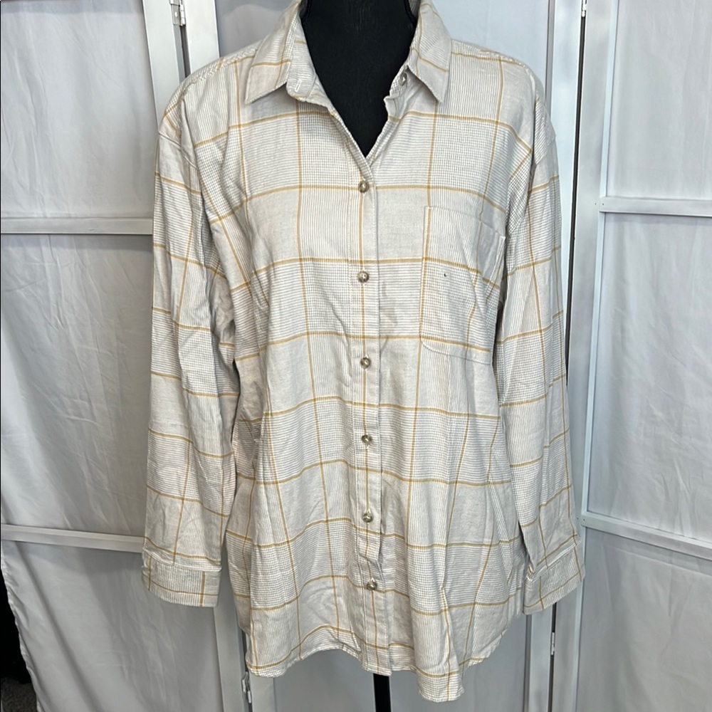 Eddie Bauer Women's Large Button Down Shirt Plaid NWT long flannel long sleeve